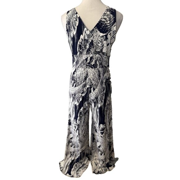 Anthropologie Clara Sun Woo M Medium Blue Ivory Jumpsuit Wide Leg Washable - Picture 3 of 10